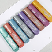 8 Krāsas/komplekts Metālisks izcēlējs Fluorescējoši mirdzoši marķieri Piezīmēm mirdzoša pildspalva žurnālu albumu zīmēšanas mākslas piederumiem