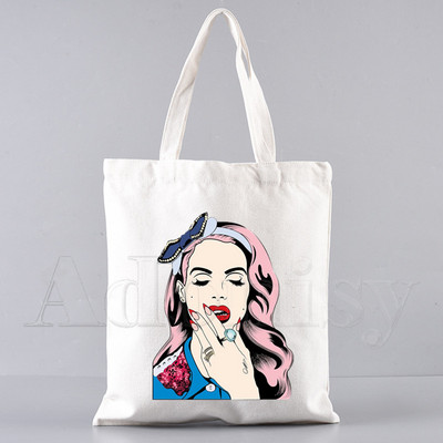 Lana Del Rey Funny Shopping Bag Graphic Tote Harajuku Ženska platnena torba na rame Ženska Ulzzang Eco Large-Capacity