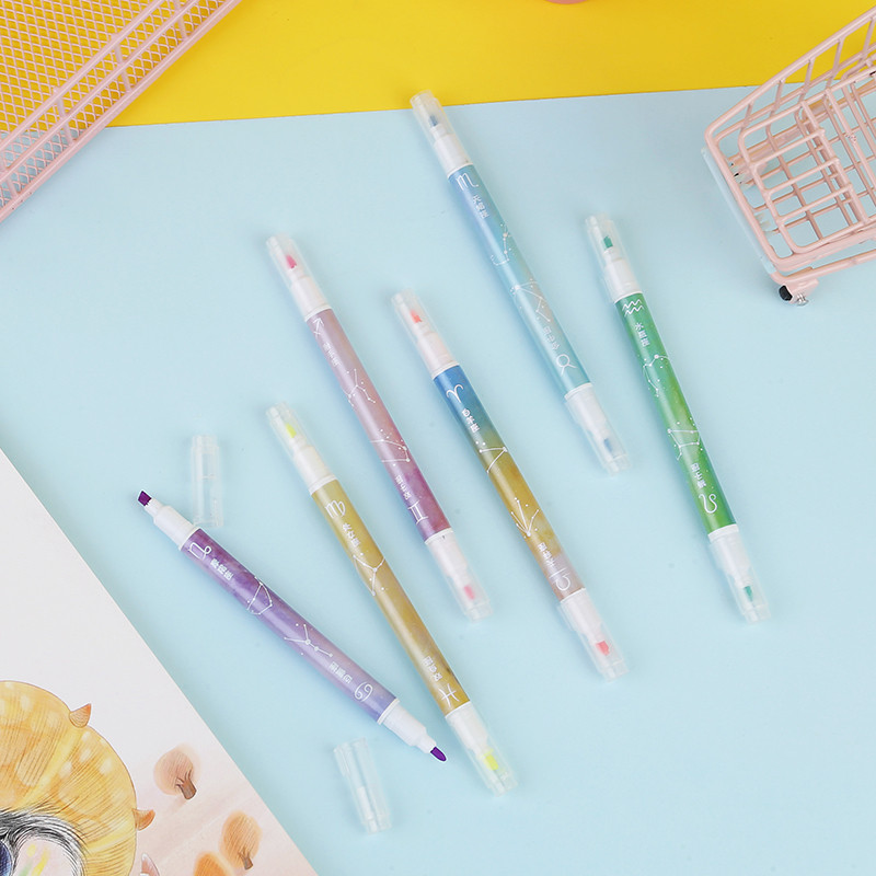 6Pcs/set Cartoon Constellation Printers Šareni dvoglavi fluorescentni marker marker u boji Slatka boja za grafite
