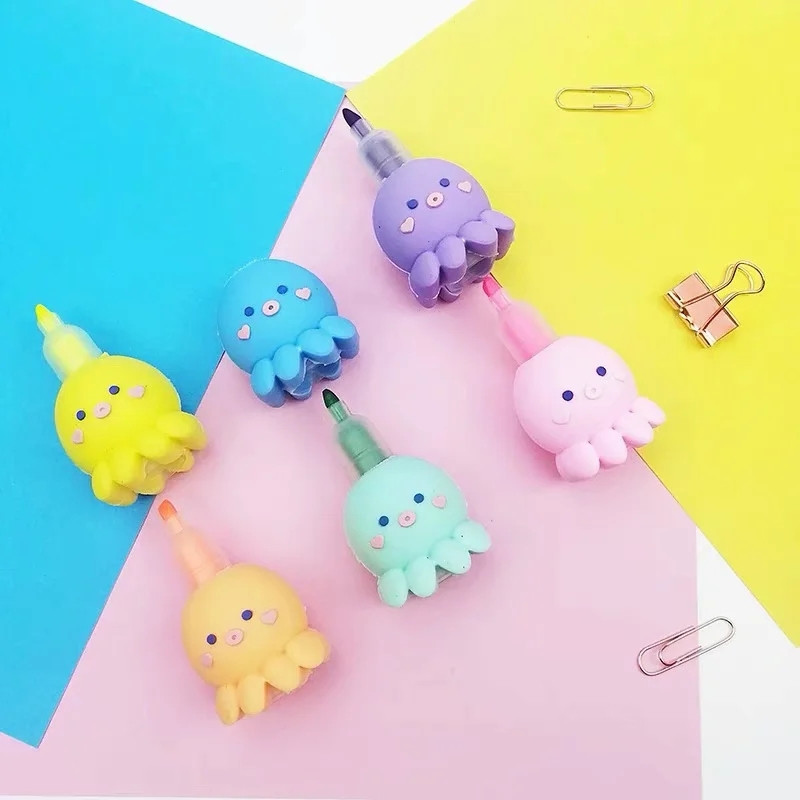 5 Έγχρωμο στυλό φθορισμού Creative Cute Cartoons Octopus Highlighters Στυλό Παιδικά Δώρα Σχολικά Χαρτικά