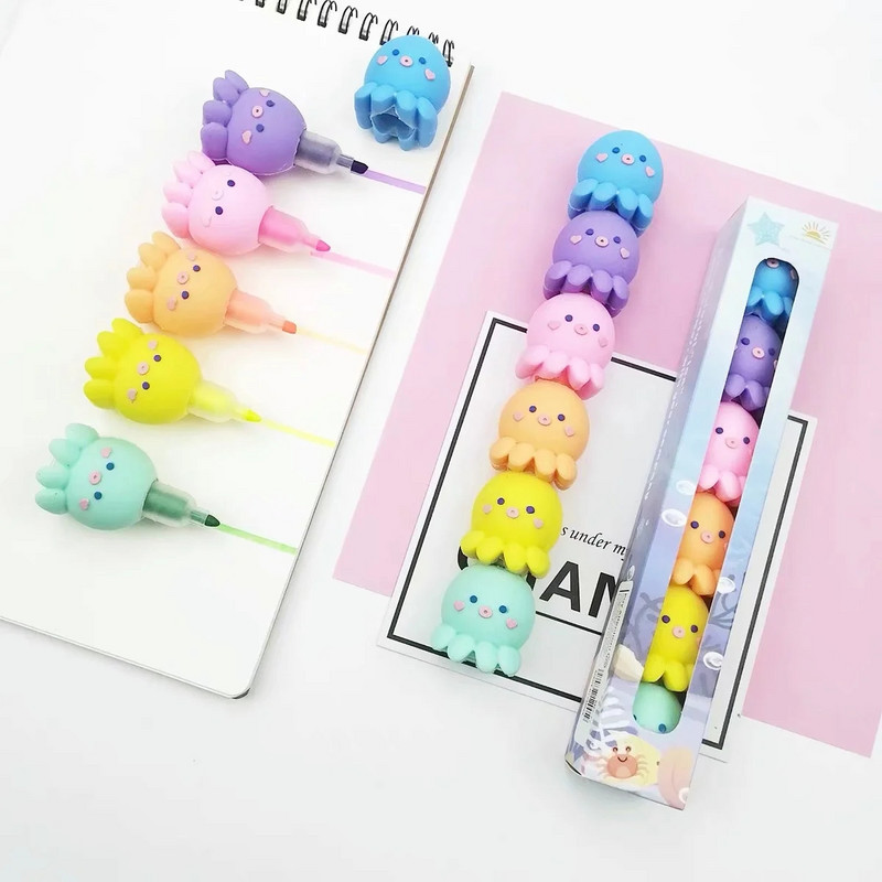 5 Έγχρωμο στυλό φθορισμού Creative Cute Cartoons Octopus Highlighters Στυλό Παιδικά Δώρα Σχολικά Χαρτικά