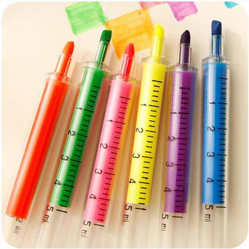 1 τεμ. Kawaii Syringe Highlighter Pen Syringe Needle Shape Mechanical Color Pener for Office School Marker Writing Tool