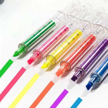 1 τεμ. Kawaii Syringe Highlighter Pen Syringe Needle Shape Mechanical Color Pener for Office School Marker Writing Tool