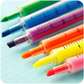 1 τεμ. Kawaii Syringe Highlighter Pen Syringe Needle Shape Mechanical Color Pener for Office School Marker Writing Tool