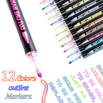 8/12 цветни химикалки с контури с двойна линия, набор от метални цветни вълшебни маркери за маркиране за художествена живопис, писане, ученически пособия