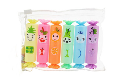 6 ks kreslených farebných zvýrazňovačov, sada fixiek, kawaii kriedových fixiek, kresliace kancelárske potreby, Escolar Papelaria.