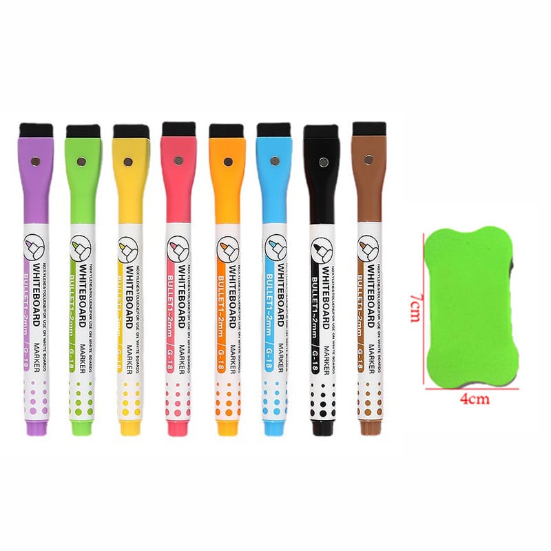 Čarobni markeri u boji u 8 boja koji se mogu izbrisati. Magnet za olovku za bijelu ploču za crtanje učenika koji se može upiti četkom. Školski pribor