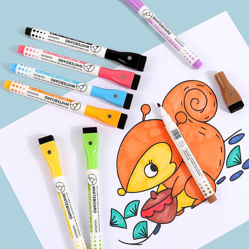 Čarobni markeri u boji u 8 boja koji se mogu izbrisati. Magnet za olovku za bijelu ploču za crtanje učenika koji se može upiti četkom. Školski pribor