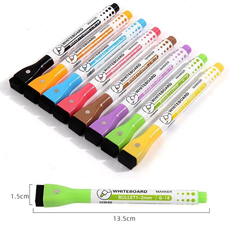 Čarobni markeri u boji u 8 boja koji se mogu izbrisati. Magnet za olovku za bijelu ploču za crtanje učenika koji se može upiti četkom. Školski pribor