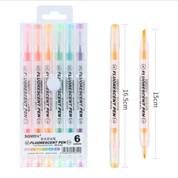 6 PCS маркери с двоен връх Kawaii Macaron Color Manga Маркери DIY Journal Пастелни флуоресцентни писалки Комплект корейски канцеларски материали