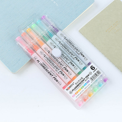 6 db dupla hegyű kiemelő toll Kawaii Macaron színes manga markerek barkácsnapló pasztell fluoreszcens tollkészlet koreai írószer