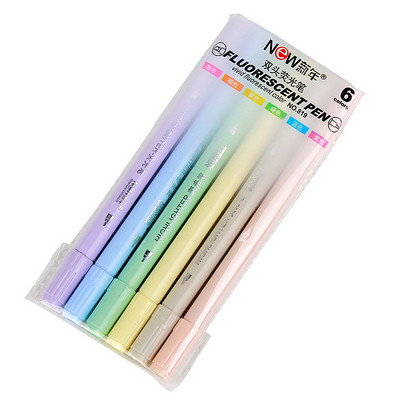 6 db dupla hegyű kiemelő toll Kawaii Macaron színes manga markerek barkácsnapló pasztell fluoreszcens tollkészlet koreai írószer