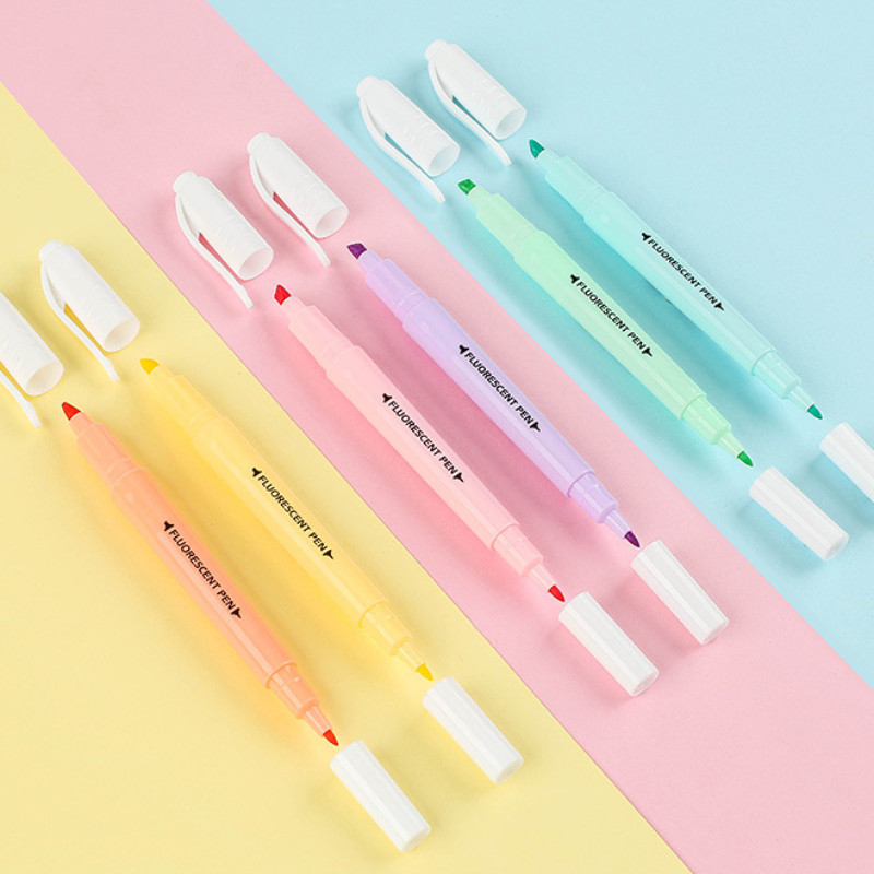 6 db dupla hegyű kiemelő toll Kawaii Macaron színes manga markerek barkácsnapló pasztell fluoreszcens tollkészlet koreai írószer