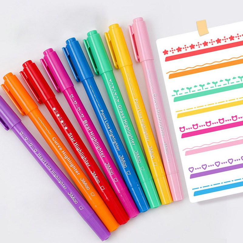 8Pcs dvostruka olovka za označavanje krivulje u obliku cvijeta Curve Line Markeri za grafite Višestruki oblici Markeri Olovka za pisanje