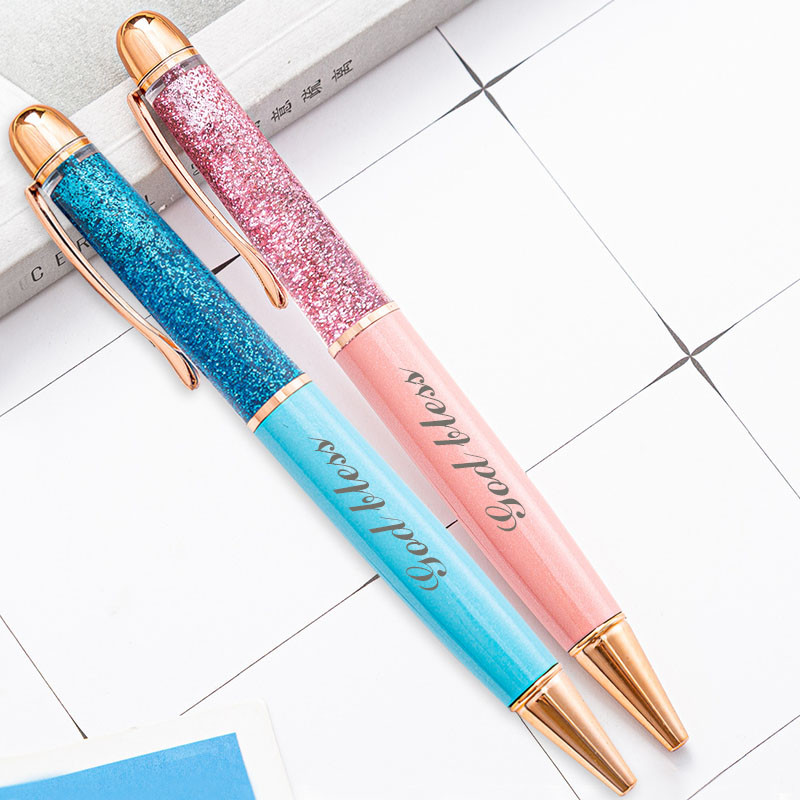 Prilagođeni logotip zlatne kemijske olovke u prahu Nauljene metalne kristalne gel olovke za školske uredske materijale Veleprodaja