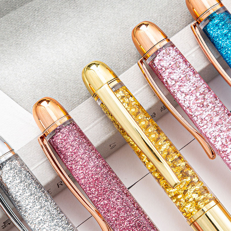 Prilagođeni logotip zlatne kemijske olovke u prahu Nauljene metalne kristalne gel olovke za školske uredske materijale Veleprodaja