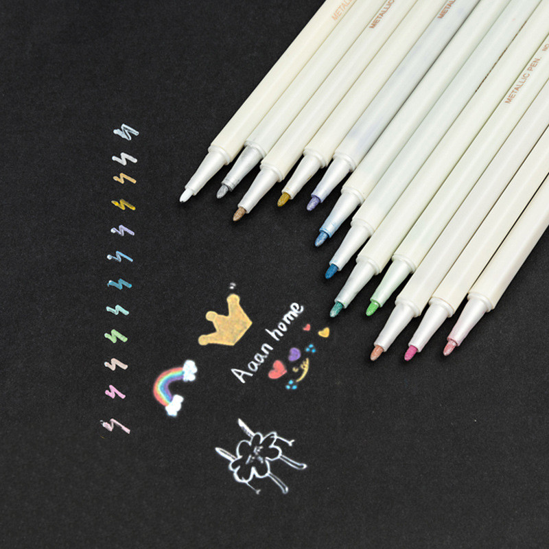 Set de pixuri de marcare din metal DIY, 6/12 culori, vopsea permanentă rezistentă la apă, desen Sharpie, rechizite școlare pentru elevi, artizanat, scris de artă