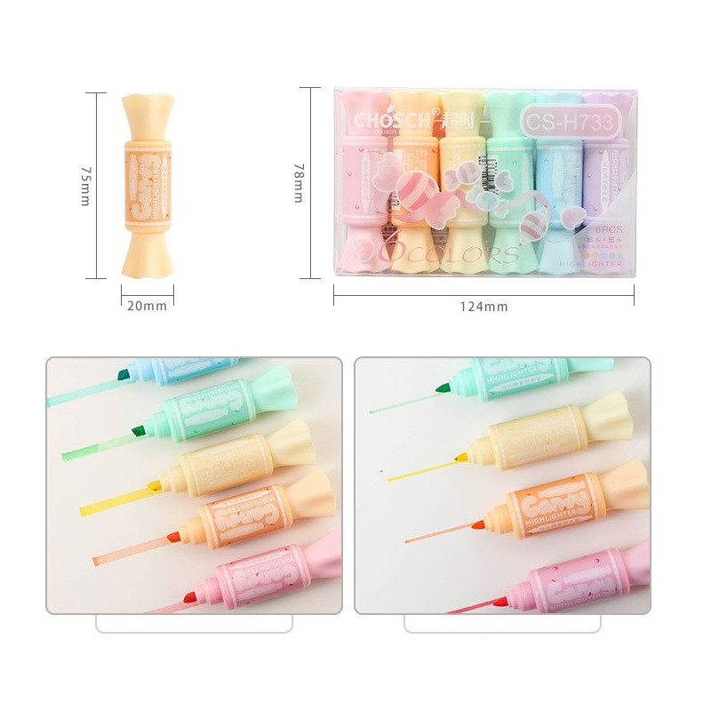 6 buc. Mini marcator în formă de bomboane, pix cu două fețe, îndrăzneț, liner epoptic fin, pictură, cadou pentru copii, rechizite școlare de birou H6421