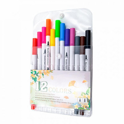 Μαρκαδόρος LOLEDE 12Colors Dual Brush Pen Marker Watercolor Art Markers Fineliner Calligraphy Lapis De Cor Caneta Kalem Προμήθειες γραφικής ύλης