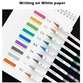 1 τμχ Μεταλλικό χρώμα πινέλο στυλό Dual Ended Art Marker Liner for Drawing Lettering Diary Album Paint Calligraphy A6529