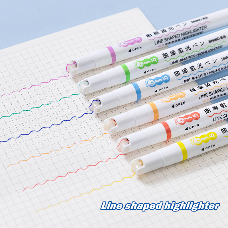 3/6 τμχ στυλό Wave Line Highlighter for School Key Marker Roller Tip Liner Creative Pens Επιστολόχαρτα Είδη γραφείου E6253