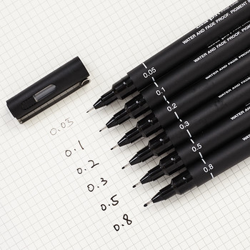 1 τμχ Pigment Liner Art Marker Pen 0,05 0,1 0,2 0,3 0,5 0,8 Brush Different Tip Markers Black Fineliner Sketching Pens