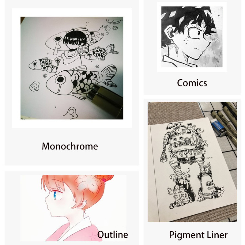 1 tk Pigment Liner Art markerpliiats 0,05 0,1 0,2 0,3 0,5 0,8 pintsel Erinevad otstega markerid mustad peened joonistuspliiatsid