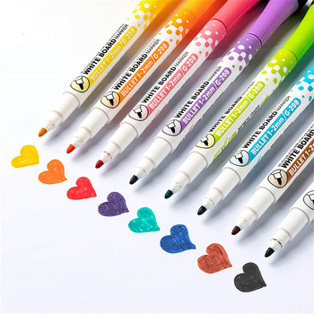 Химикалки за бяла дъска с 8 цвята, магнитна химикалка на водна основа с фин връх и изтриваема капачка, дома за рисуване на деца с магнит, училищен офис