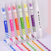 7PCS Dvoglavi Highlighter Funny Pattern Outline Marker Pen Hand Copy Account Multi-Colored Quick Dry Mark Notes Slika