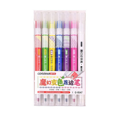 7PCS Dvoglavi Highlighter Funny Pattern Outline Marker Pen Hand Copy Account Multi-Colored Quick Dry Mark Notes Slika