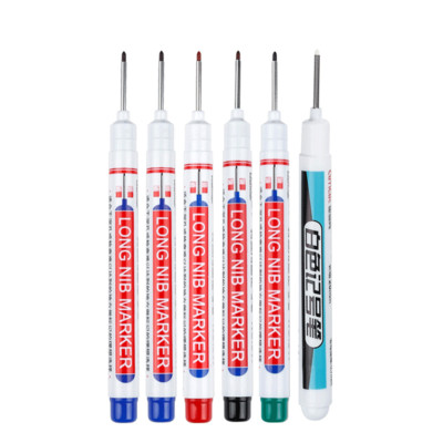 6 бр. Бели дълбоки дупки с дълга глава с писец Маслени перманентни арт маркери за метална перфорираща писалка Водоустойчива дървообработваща баня 20 мм