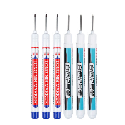 6 бр. Бели дълбоки дупки с дълга глава с писец Маслени перманентни арт маркери за метална перфорираща писалка Водоустойчива дървообработваща баня 20 мм