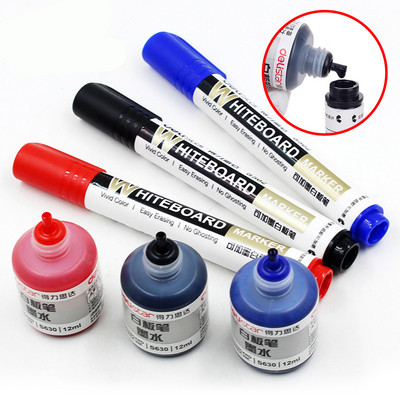 Deli 3 Pcs Erase Markers Whiteboard Writing Pens Wet-Erase Black Blue Red Refillable Markers Office Stationery Supplies