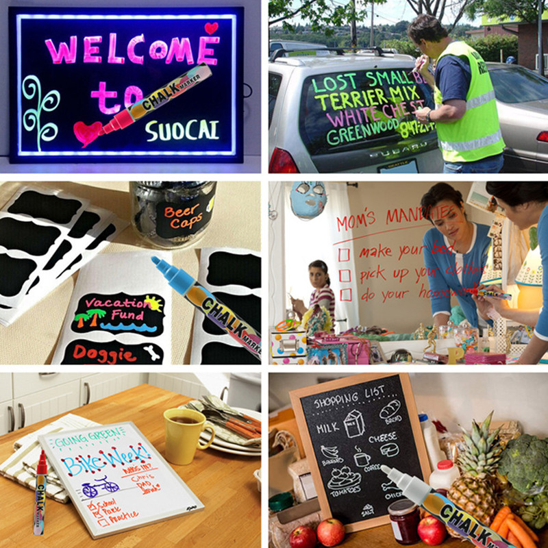 8/12 Spalvos/rinkinys Skystas kreidos žymeklis Neoniniai langų dažų žymekliai, skirti stiklui, plaunamam stikliniam rašikliui Mokyklos mokymo priemonės Biuro medžiaga