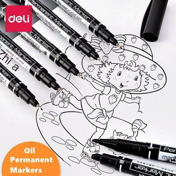 4/9 τμχ/παρτίδα Deli Twin Tip Μόνιμη Μαρκαδόρο Σετ Fine Point Waterproof Ink Thin Nib Crude Nib Black Ink 0,5mm-2mm Λεπτό χρώμα