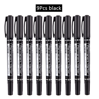 4/9 бр./лот Deli Twin Tip Permanent Marker Set Fine Point Водоустойчиво мастило Тънък писец Необработен писец Черно мастило 0,5 mm-2 mm фин цвят