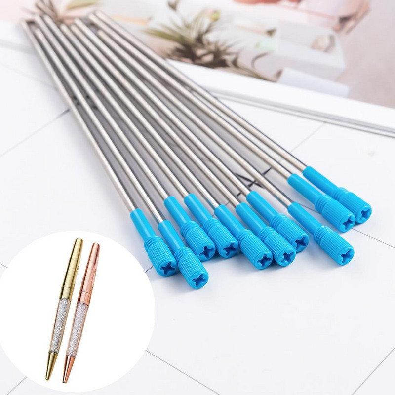 10Pcs/Lot kristalna kemijska olovka s dopunama za glatko pisanje crno-plavom tintom