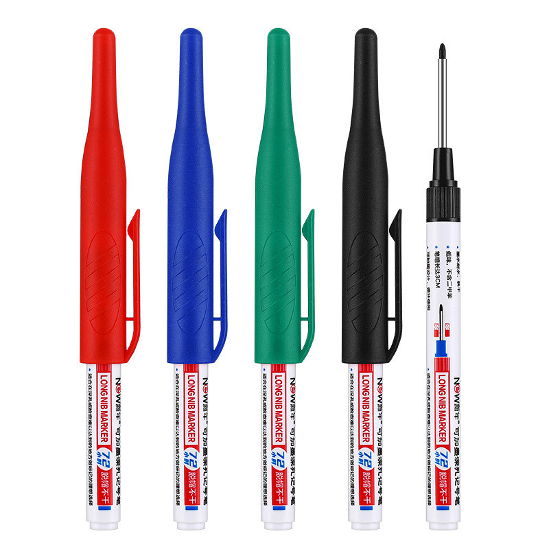 2/4 gab. Lielas ietilpības marķieri ar garu galvu Vannas istabas kokapstrādes apdare Daudzfunkcionālas dziļo caurumu marķieru pildspalvas, melna zila tinte