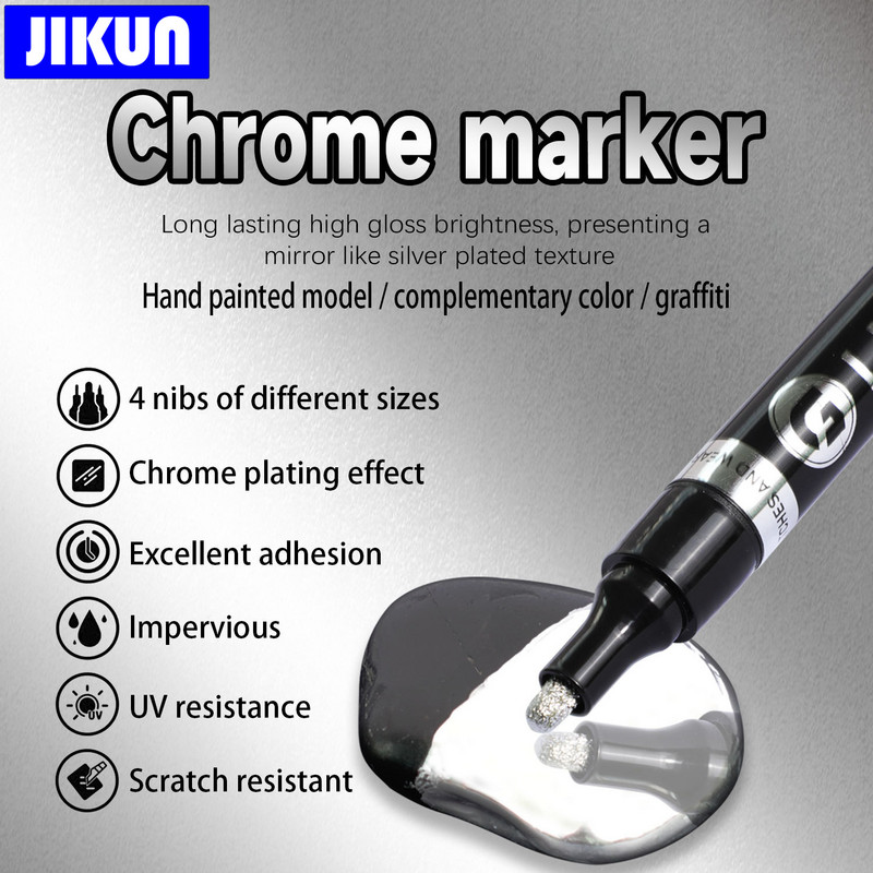 JIKUN Chrome Mirror Marker Pen DIY Reflektirajuća olovka s tekućom bojom Srebrno-zlatni markeri Kromirana metalna umjetnička rukotvorina