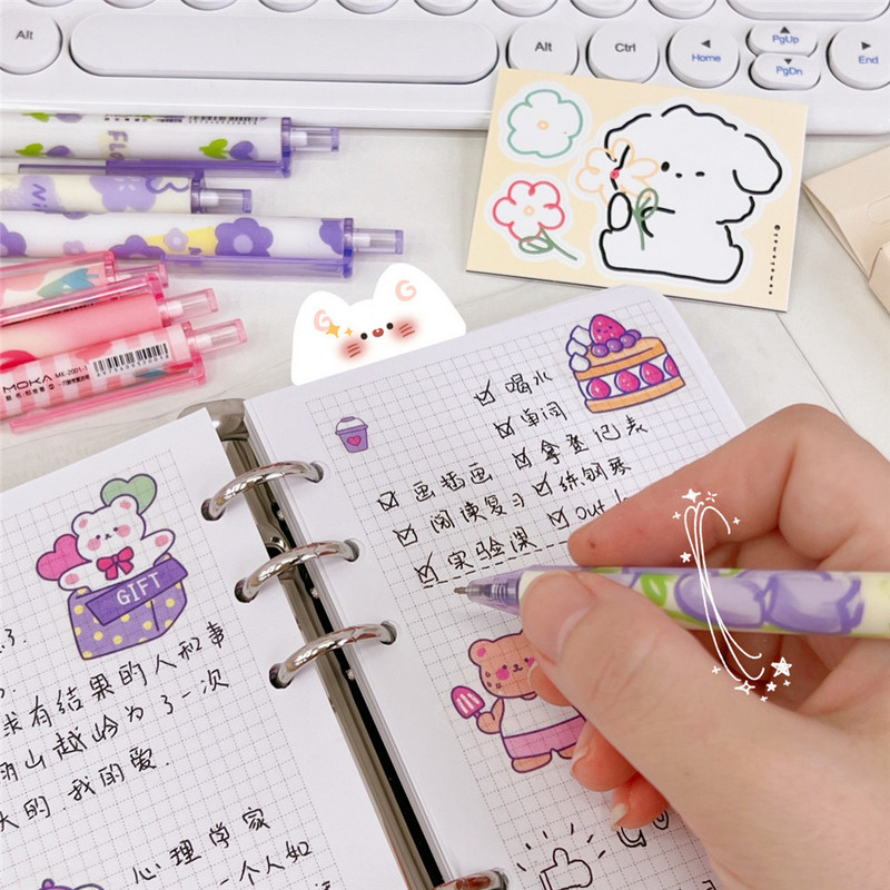 4kom/pak. Gel olovka sa simpatičnim crtanim cvijetom, 0,5 mm, crna gel olovka, pribor za pisanje, školski uredski pribor