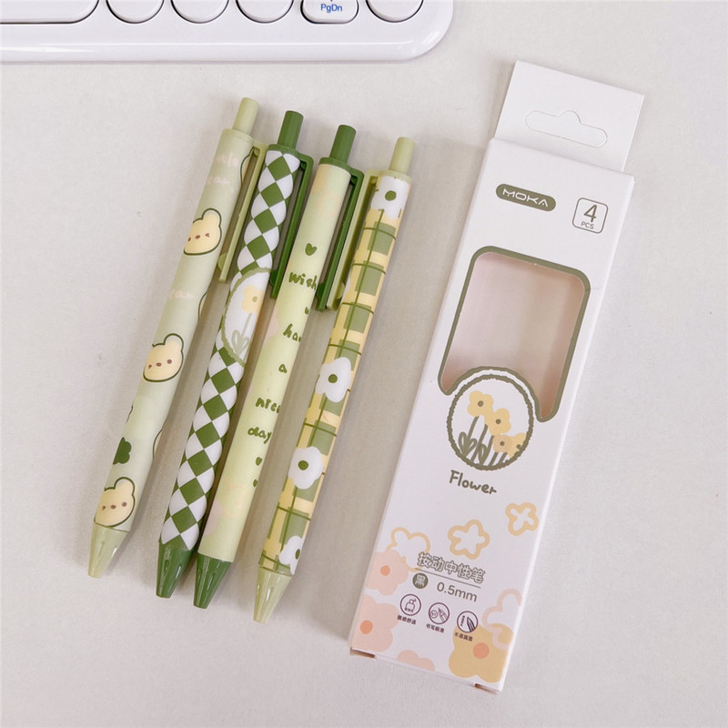 4kom/pak. Gel olovka sa simpatičnim crtanim cvijetom, 0,5 mm, crna gel olovka, pribor za pisanje, školski uredski pribor