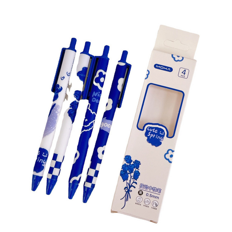 4kom/pak. Gel olovka sa simpatičnim crtanim cvijetom, 0,5 mm, crna gel olovka, pribor za pisanje, školski uredski pribor