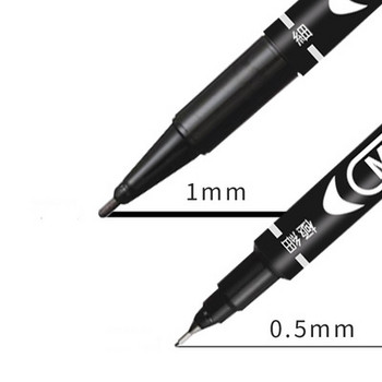 6 τεμ./Σετ χονδρικής με διπλό μύτη μόνιμη μαρκαδόρο Fine Point Waterproof Ink Thin Nib Crude Nib Black Ink 0,5mm-1mm Λεπτό χρώμα