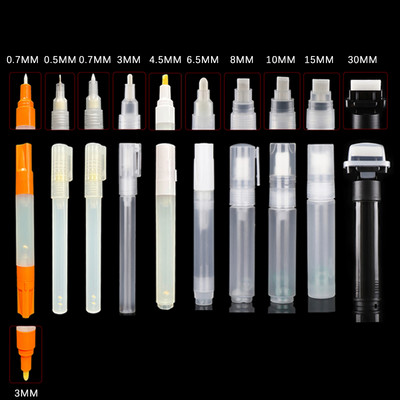 Plastic Empty Pen Rod 0.5/0.7/3/4.5/6.5/8/10/15/30mm Barrels Tube for Graffiti Pen Liquid Chalk Markers Paint Paint Accessories