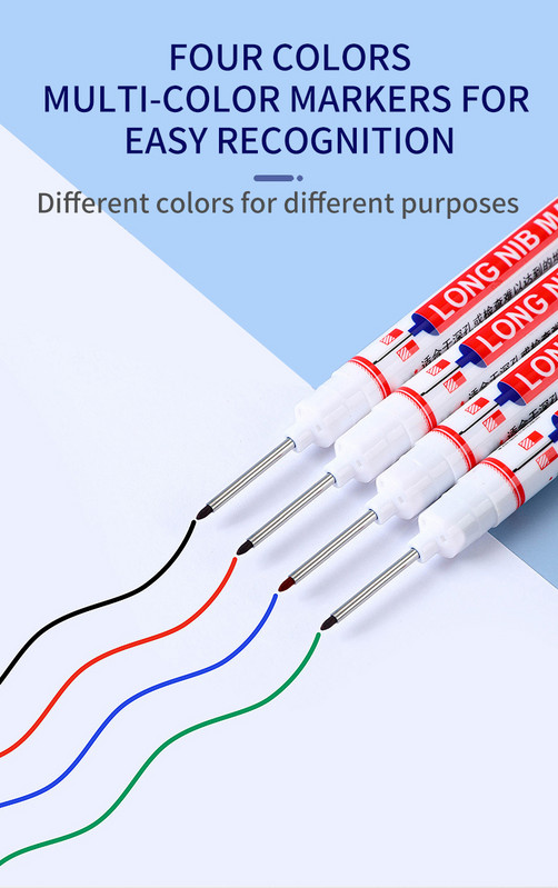 3 vnt / rinkinys Ilgos galvutės žymekliai Vonios kambario medienos apdirbimo apdaila Daugiafunkciai gilių skylių žymekliai Raudonas/juodas/mėlynas/žalias/baltas rašalas