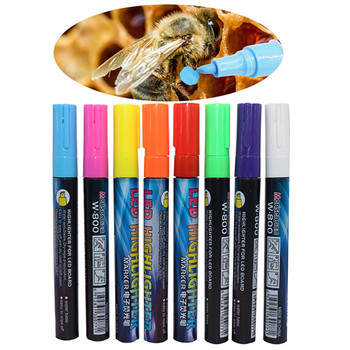 1 бр. LED хайлайтър Marks Pen Четка за рисуване Queen Bee Маркер Pen 135mm*4mm 8 цвята Допълнителна четка за рисуване със скосен писец Инструменти за пчеларство