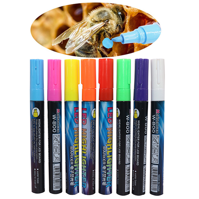 1 Buc LED Highlighter Marks Pen Pensula de vopsea Queen Bee Marker Pen 135mm * 4mm 8 Culori Opțional Penie Teșită Penie Penie Instrumente pentru apicultura