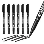 6 бр./компл. Перманентна писалка с двоен връх на едро, фина точка, водоустойчиво мастило, тънък писец, грубо писец, черно мастило 0,5 mm-1 mm фин цвят