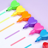 6 vienā jaukas sirds formas krāsainas pildspalvas Mini dienasgaismas izcelšanas pildspalva Kawaii krīta marķieris pildspalvas rakstāmpiederumu materiāls