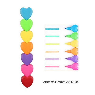 6 vienā jaukas sirds formas krāsainas pildspalvas Mini dienasgaismas izcelšanas pildspalva Kawaii krīta marķieris pildspalvas rakstāmpiederumu materiāls